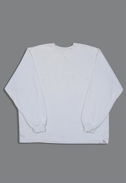 Vintage 90s Benetton Embroidered Logo Sweatshirt in White