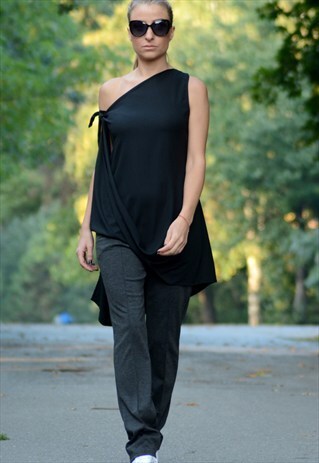 BLACK MAXI TUNIC/ASYMMETRICAL TUNIC/DRESS MAXI TOP/BLACK TOP