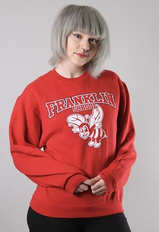VINTAGE 'FRANKLIN SCHOOL' USA PRINT SWEATSHIRT JUMPER SMALL