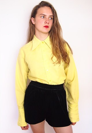VINTAGE YELLOW 70S STYLE BLOUSE WITH OVERSIZE COLLAR