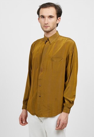 VINTAGE BROWN SUPERTIR LONG SLEEVE SILK SHIRT