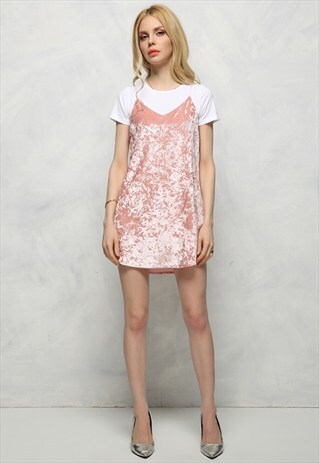 LIGHT PINK VELVET SLIP DRESS