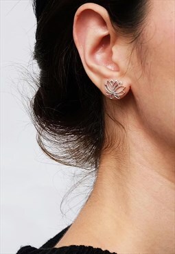 Lotus Flower Stud Earrings Women Sterling Silver Earrings
