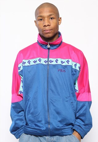 VINTAGE FILA LOGO TRACK JACKET PINK AND BLUE