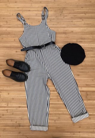 STRIPE DUNGAREES LINEN COTTON WORKWEAR FRENCH STYLE UNISEX