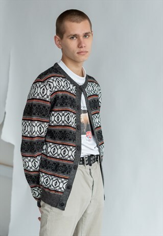 VINTAGE 80S FUNKY ROUND NECK WINTER CARDIGAN