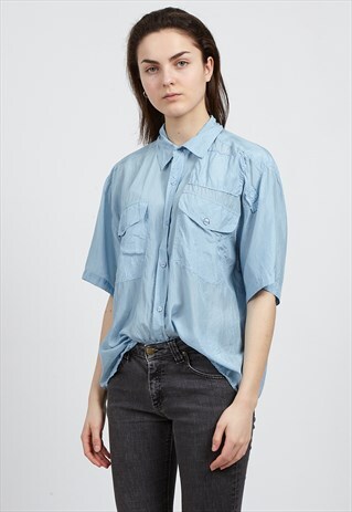 VINTAGE LIGHT BLUE ENRICO SHORT SLEEVE SILK SHIRT