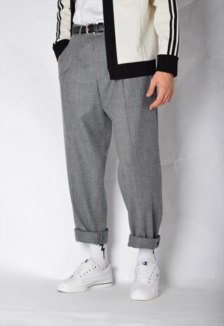 VINTAGE 90S GREY MINIMALIST FLEECE WOOL PANTS