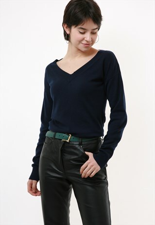 80S VINTAGE NATURAL CLASSIC NAVY JUMPER SWEATER PULLOVER 94