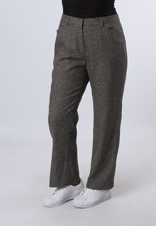 HIGH WAISTED WOOL TROUSERS UK 14 (CKBD)