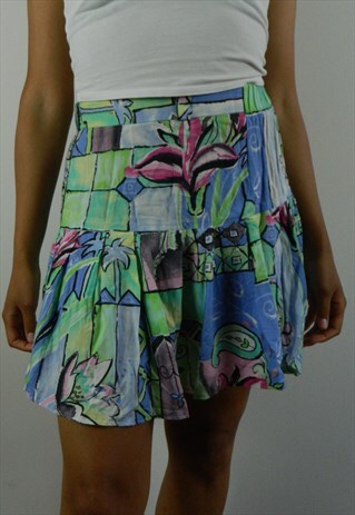 VINTAGE MULTI PRINT HIGH WAIST PLEATED SKIRT