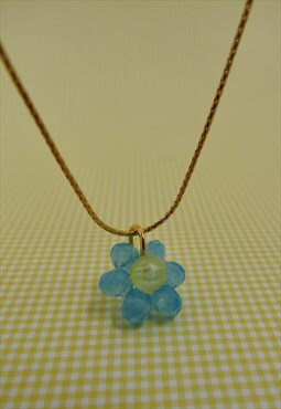 Jelly Flower 18K Gold Plated & Glass Bead Necklace in Blue