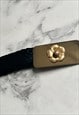 70'S VINTAGE LADIES BELT STRETCHY BLACK PLASTIC GOLD DISCO 