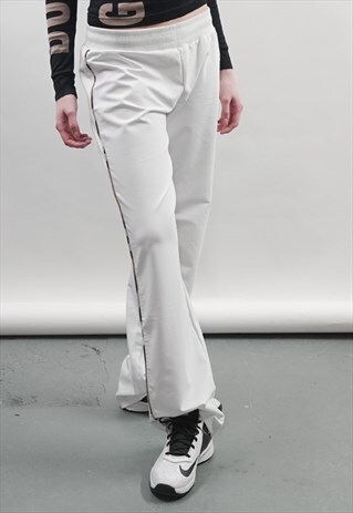VINTAGE 90'S BURBERRY TARTAN PIPED WHITE JOGGERS
