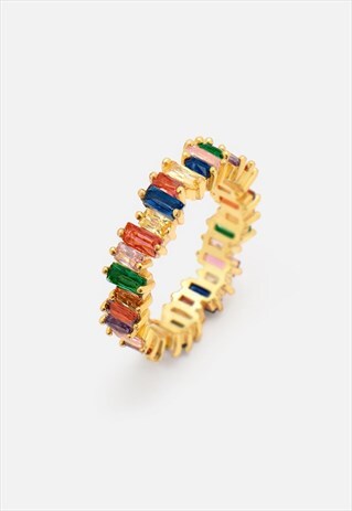WOMEN'S BAGUETTE RING WITH RAINBOW STONES - GOLD