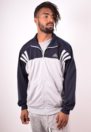 ADIDAS MENS VINTAGE TRACKSUIT TOP JACKET XL GREY 90S