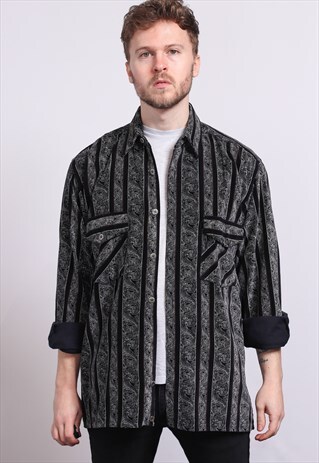 VINTAGE CORDUROY CORD STRIPED SHIRT