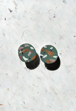 Handmade Sage Terrazzo Round Earrings Modern Hypoallergenic