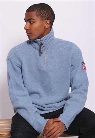 VINTAGE NAPAPIJRI 1/4 ZIP LOGO JUMPER BLUE