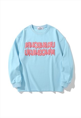 LETTER FOAM PRINT ROUND NECK LOOSE SWEATSHIRT
