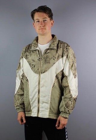 VINTAGE FESTIVAL SHELL WINDBREAKER IN BROWN WITH FLOWER PRIN