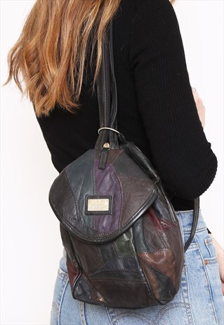 VINTAGE 90S MULTICOLOURED LEATHER PATCHWORK RUCKSACK BACKPA