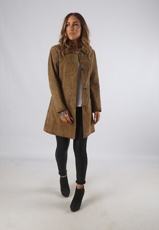 VINTAGE SUEDE LEATHER JACKET COAT SHORT MID UK 8 XS (9BD)