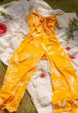 Orange Tie Front Culotte Strappy Jumpsuit