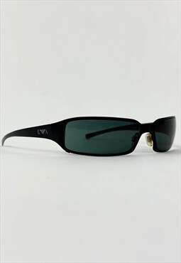  Armani Sunglasses Vintage Wrap Y2K Emporio Mens Black 