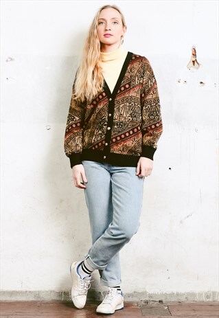 VINTAGE 80S PATTERNED CARDIGAN