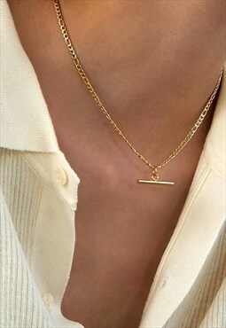 Women's 16" Slim T Bar Pendant Necklace Chain - Gold