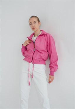 Vintage 80s Crop Zip Up Pocketed Jacket in Purple XS