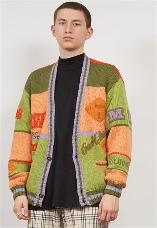 VINTAGE 80'S SKI STRIPE STATEMENT KNIT CARDIGAN