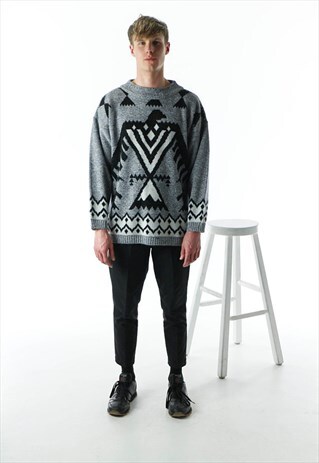 GRAY GEOMETRIC SWEATER / VINTAGE SWEATER