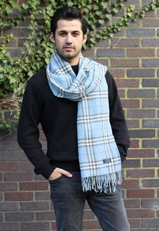 VINTAGE LAMBSWOOL CHECKED SCARF BLUE-AS107