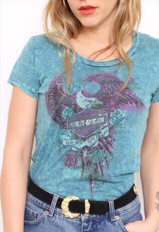 VINTAGE HARLEY DAVIDSON GREEN TOP T-SHIRT
