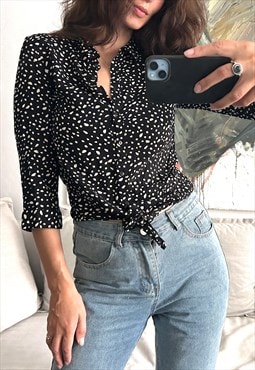 90s Printed Black Shirt / Top - XS