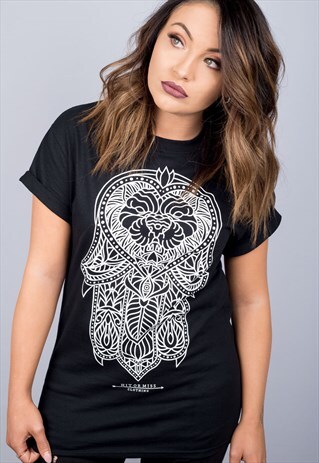 HAMSA LION BLACK T-SHIRT