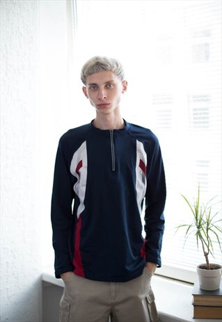 VINTAGE 80'S NAVY 3/4 ZIP SPORT TOP