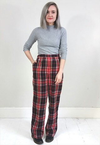 VINTAGE 80'S RED AND BLACK TARTAN WOOL TROUSERS