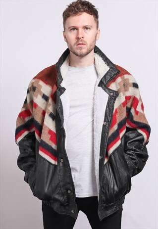 VINTAGE AZTEC INCA FLEECE LINED JACKET