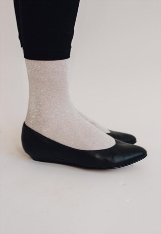 VINTAGE 80S BLACK LEATHER BALLET FLATS