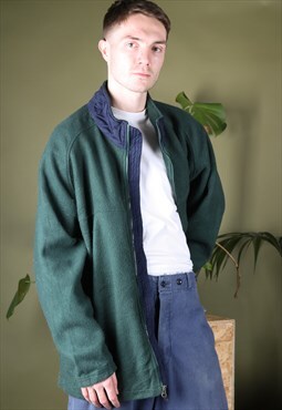 Vintage Fleece Jacket Green and Navy Blue with Zip