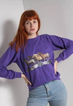 Vintage 80's Hanes Horse Graphic Sweatshirt Purple
