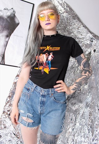 90S GRUNGE Y2K GLAMROCK SWEETY GLITTER BAND T-SHIRT BLACK TO