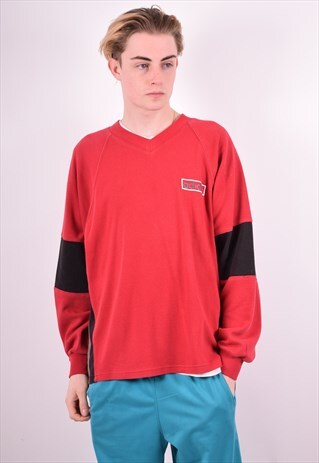 ADIDAS MENS VINTAGE SWEATSHIRT JUMPER LARGE RED 90'S