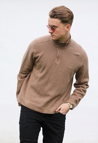 RALPH LAUREN 1/4 ZIP USA LION BROWN SWEATSHIRT