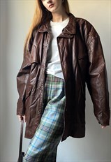 Vintage Brown 80s Leather Jacket Size Large 