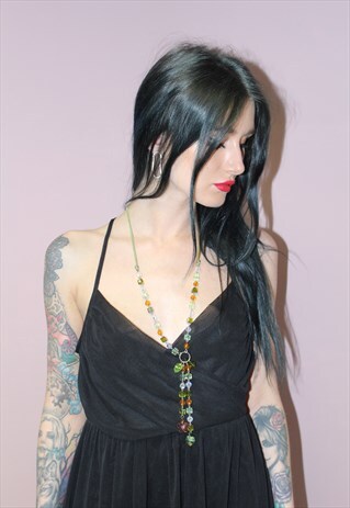 90S VINTAGE LONG SWAROVSKI CRYSTAL NECKLACE BOHO FESTIVAL