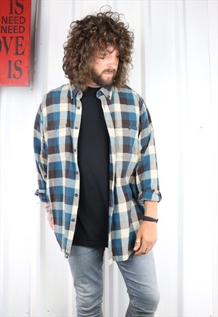 VINTAGE CHECK FLANNEL OVERSIZED GRUNGE INDI SHIRT